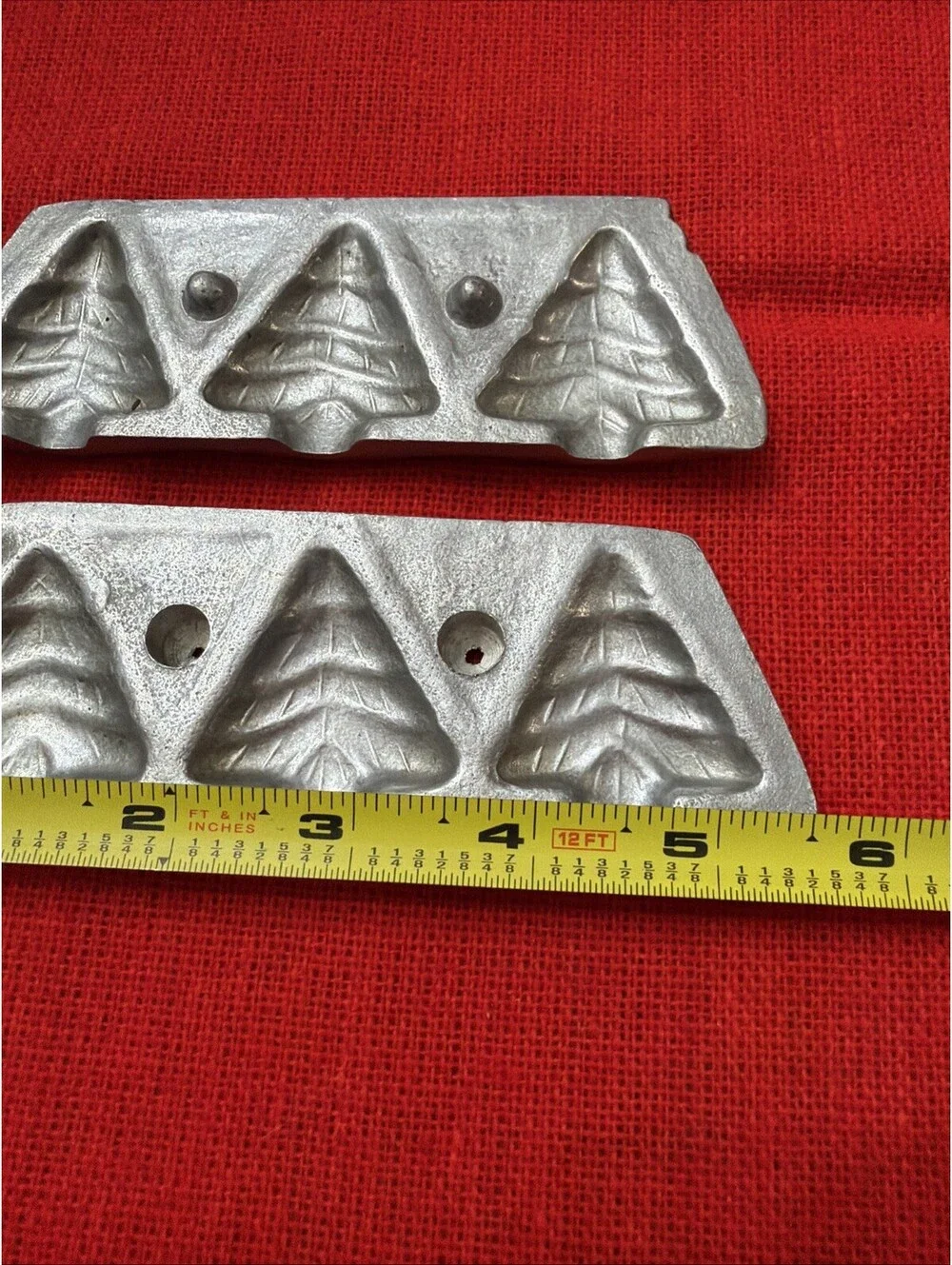 Antique Pewter Candy Mold 3 Christmas Trees Chocolate 3D Holiday Two piece Set